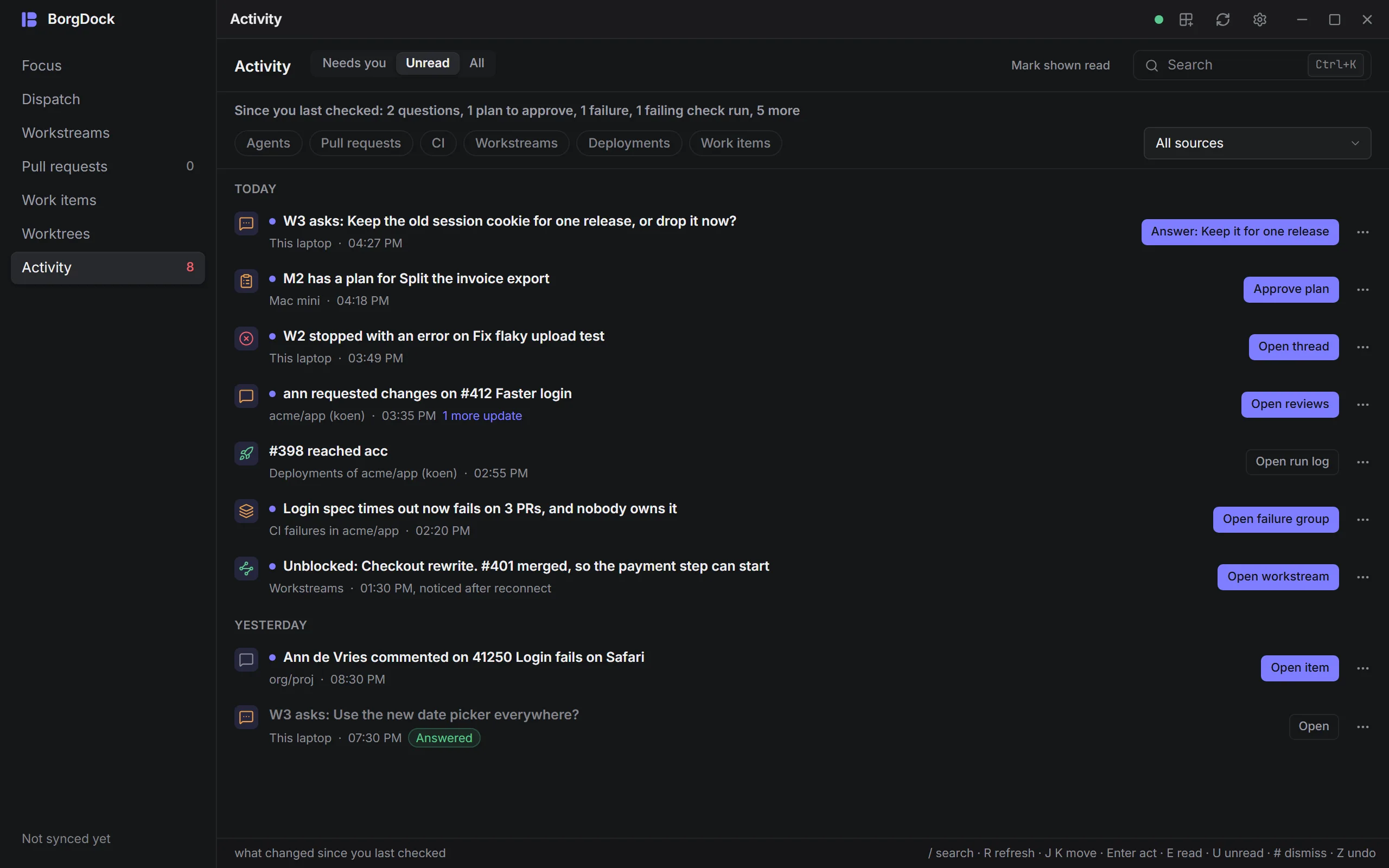The Activity section with what changed since you last checked