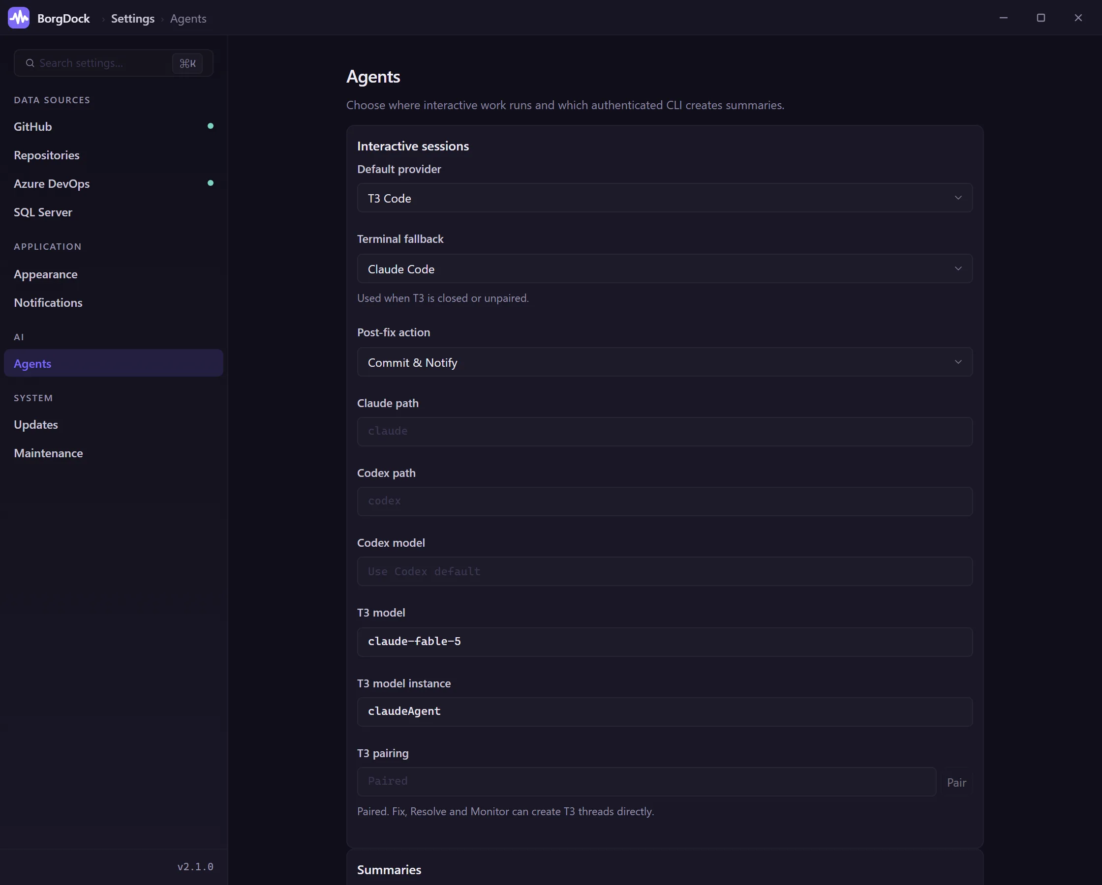 Agent provider settings