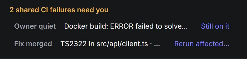 Focus listing shared CI failures that need you