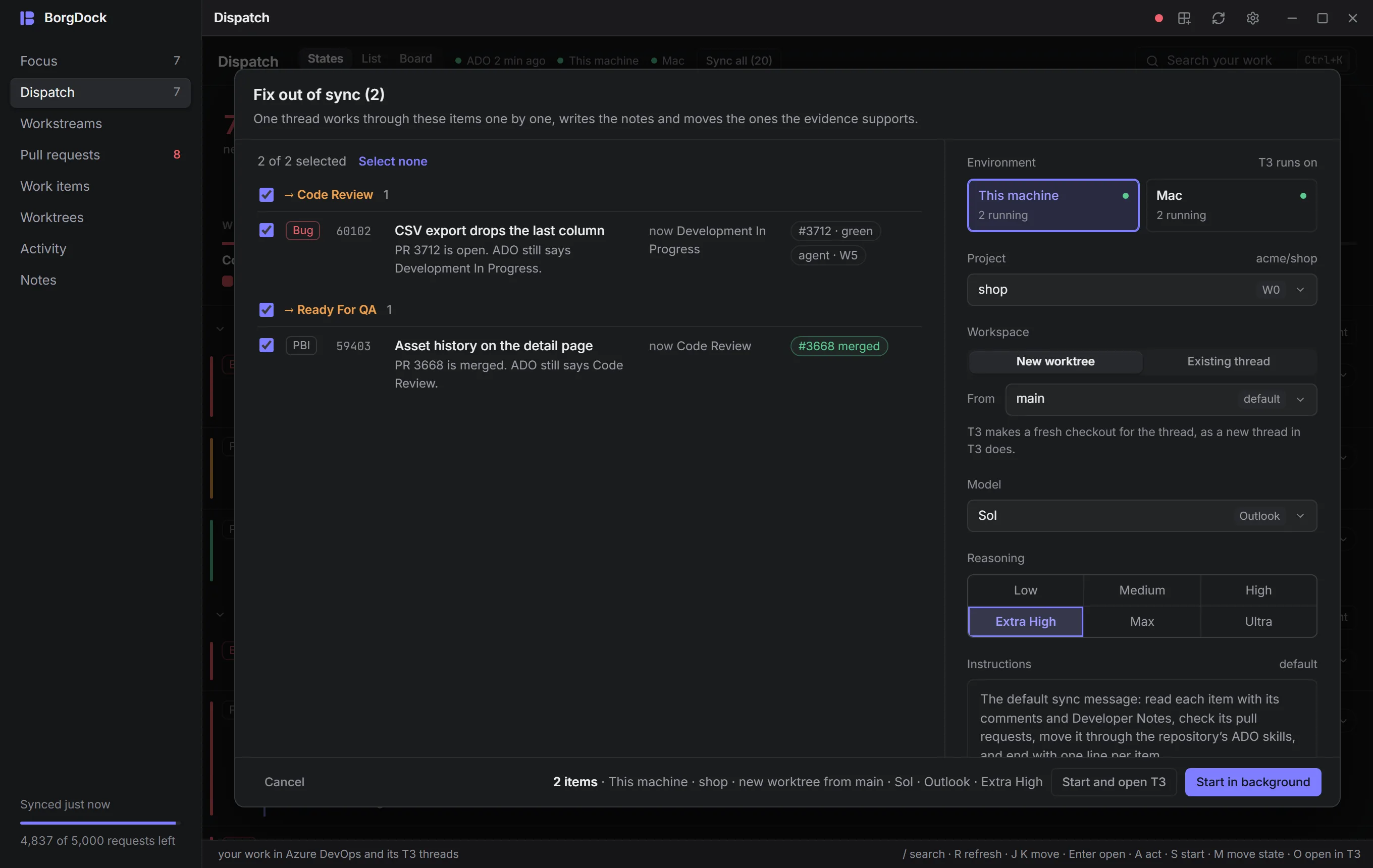 Fix out of sync with the machine, the repository and a new worktree picked