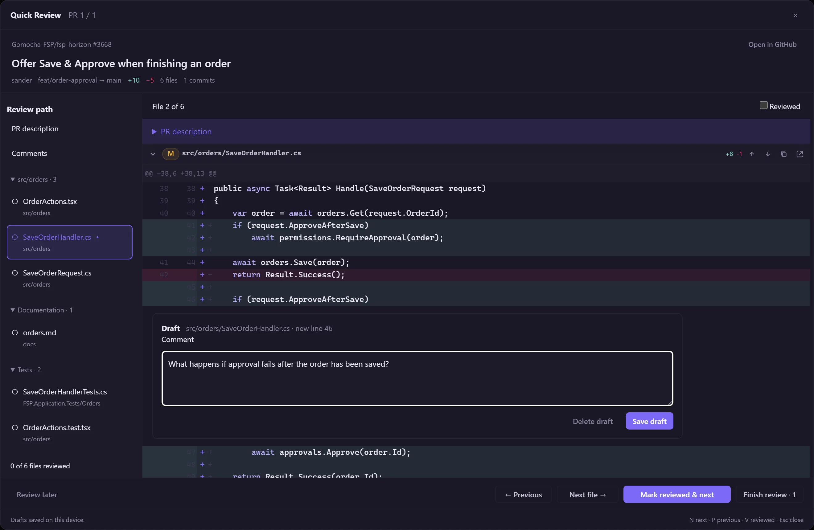 Guided Quick Review with inline comments