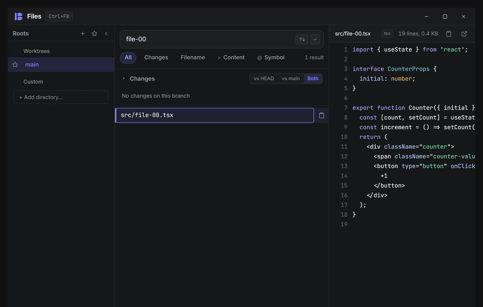 The file palette with a highlighted source file