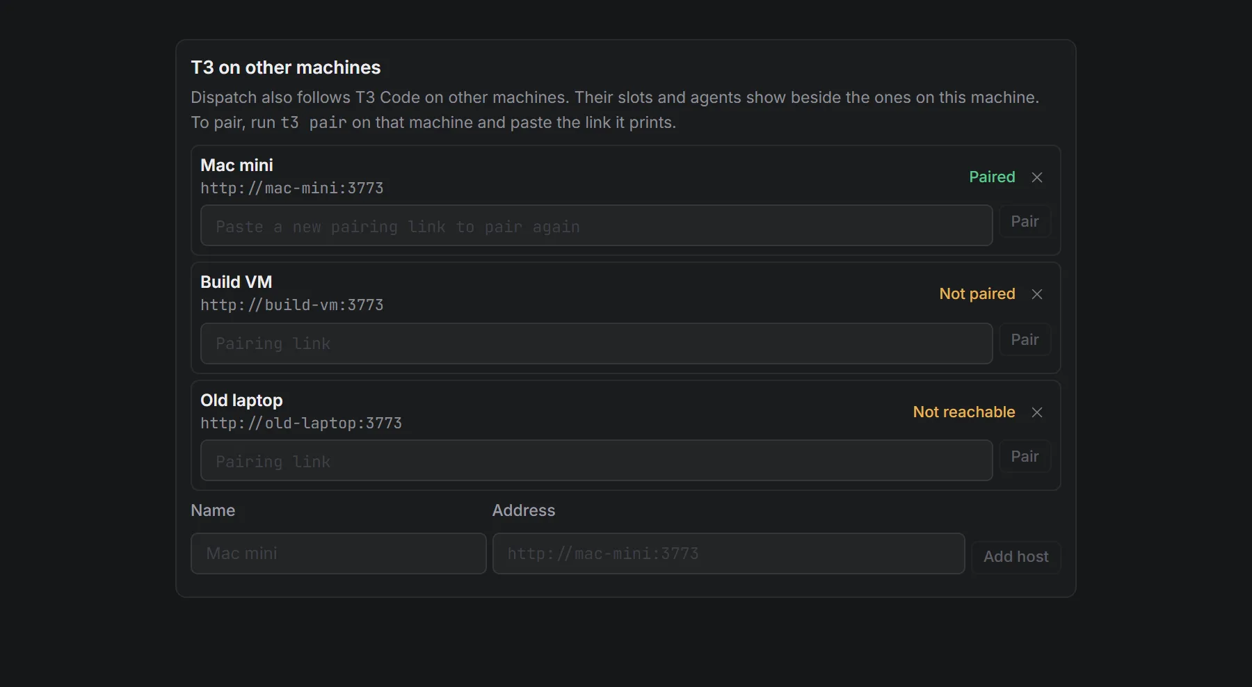 Three T3 hosts in Settings