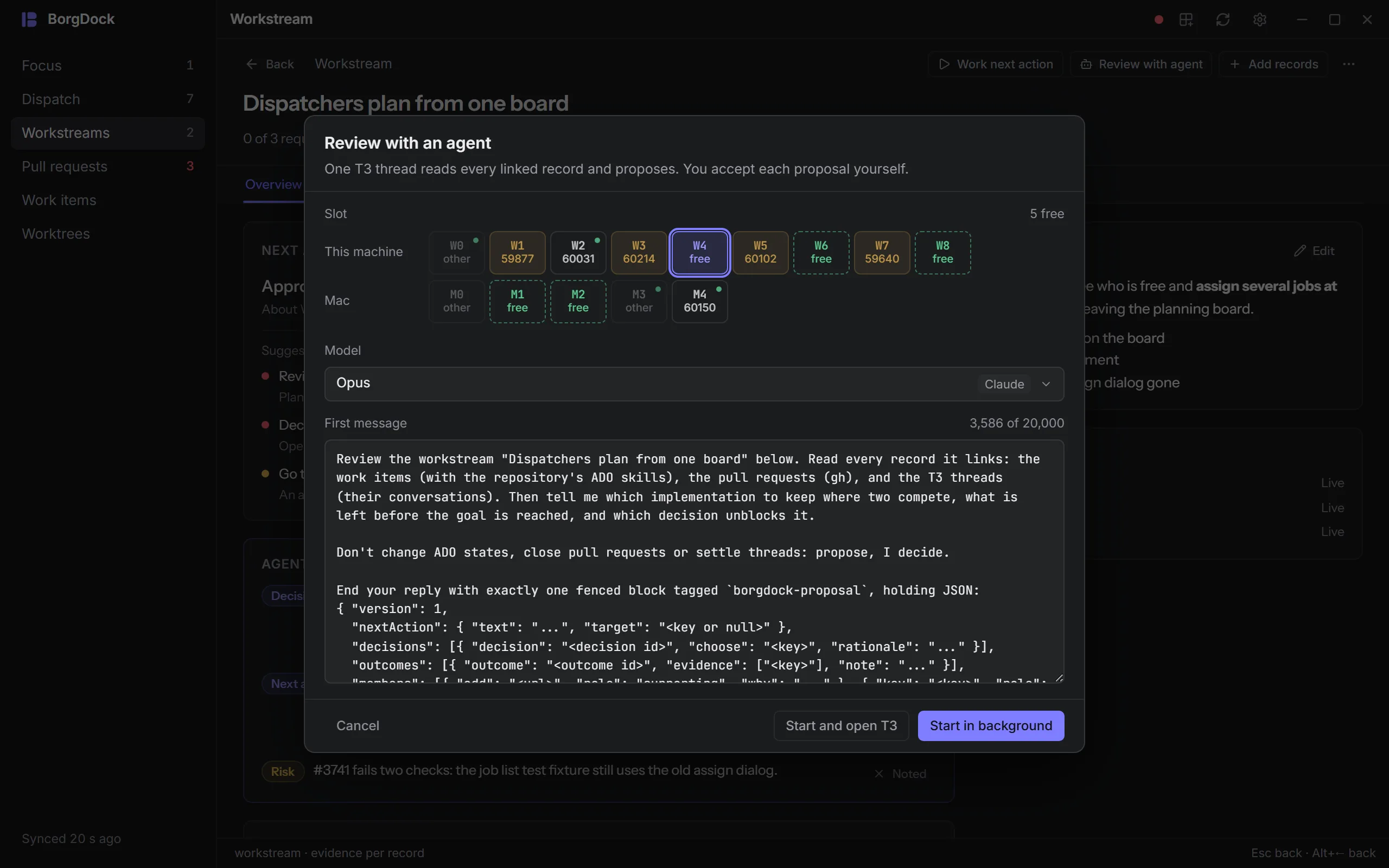 An agent's proposals for a workstream
