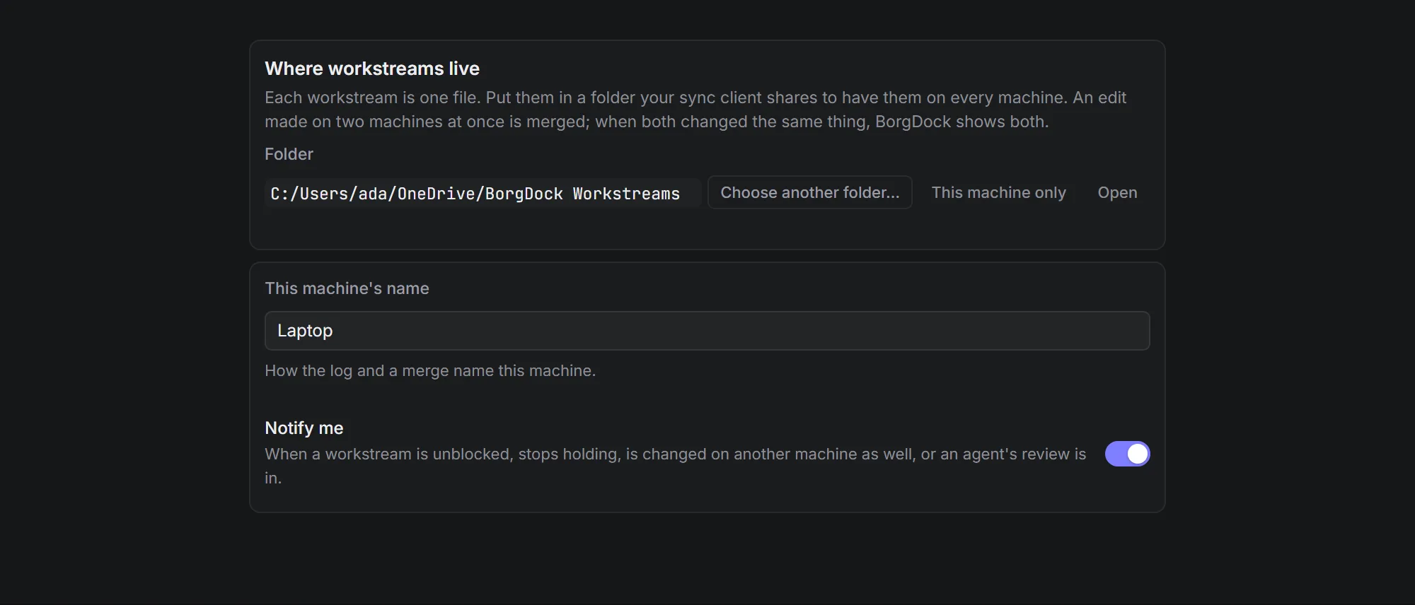 The sync folder setting